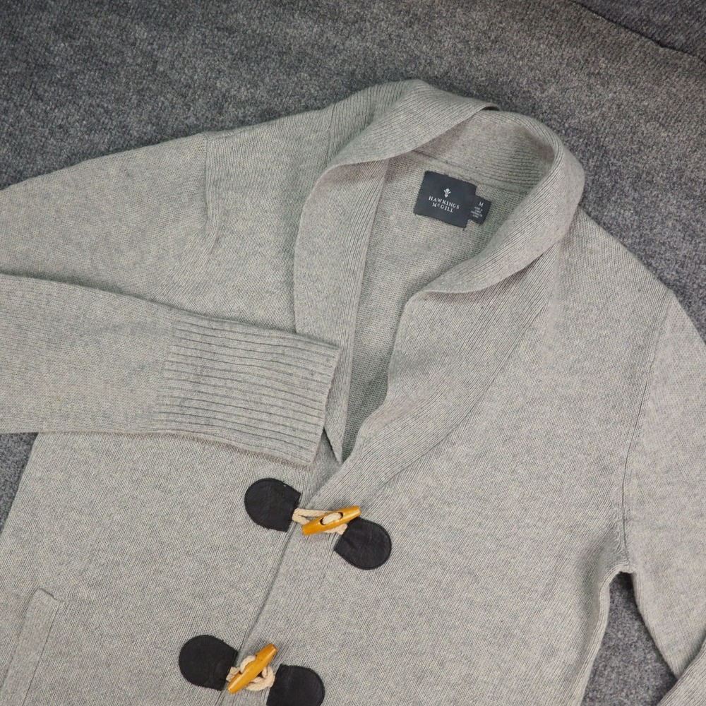 Hawkings McGill Cardigan Sweater Mens Medium Gray Shawl Collar Toggle Academia